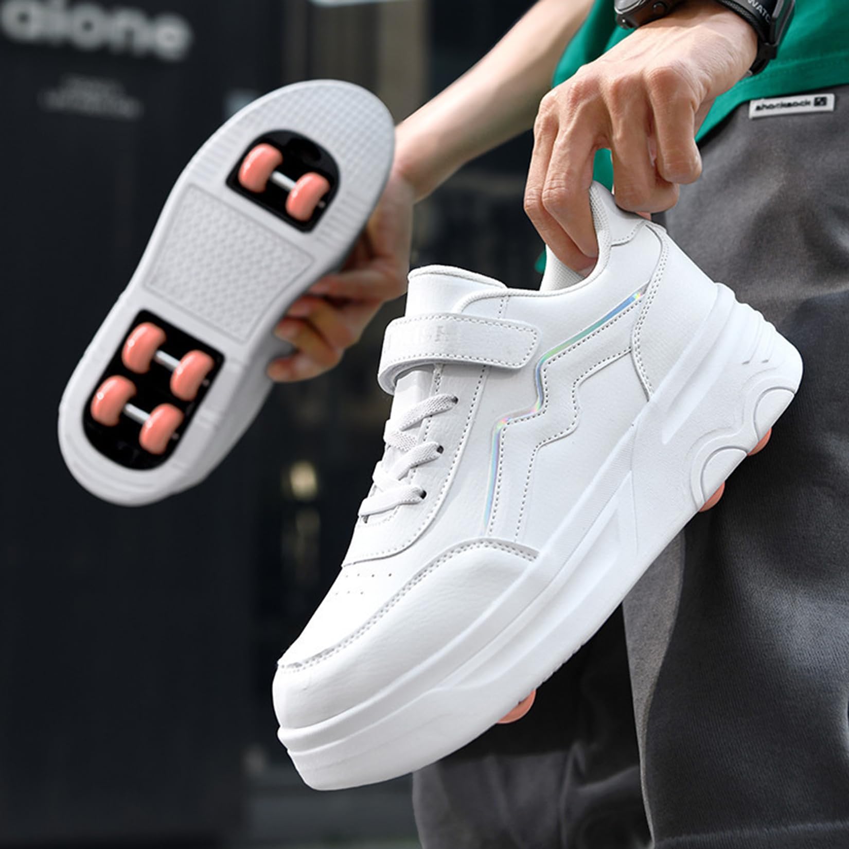Chaussures à roulettes pour garçons et Filles 2 en 1 Basket a Roulette Chaussures Qui se transforment en Roller avec 4 Roues pour Adolescents et Adultes