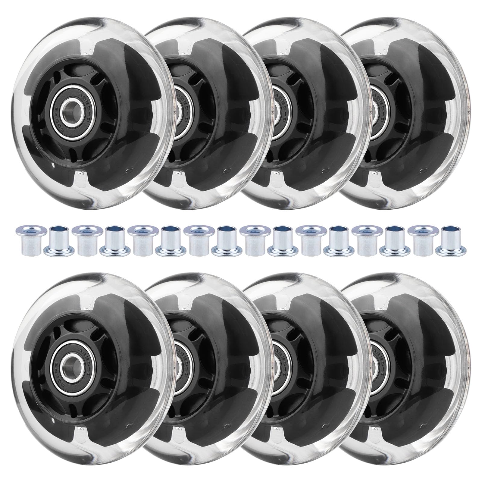 Wheelgoo 8pcs Inline Skate Wheels Led Light-Up Wheels 64/70/72/76/80mm w/Bushings 85-88A for Kids and Youth Beginners Children's Inline Skates Indoor/
