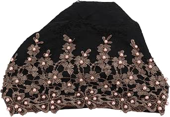 Fashion Hijabs for Women Muslim, Vintage Embroidered Turban Head Wrap, Soft Lace Material, Beaded Fleece, Daily Use and Gift (Black)