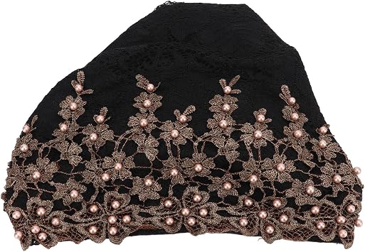Turban Head Wraps, Vintage Embroidered Muslim Turban Hat Soft Lace and Beaded Fleece Hair Hat for Women Black