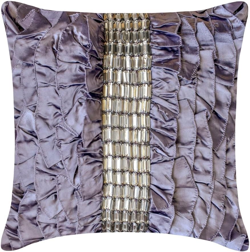 The HomeCentric Beige Throw Pillow Cover, Vintage Ruffles Crystals Shabby Chic Throw Pillow Cover, 20x20 inch (50x50 cm) Cushion Cover, Geometric Modern Pillow Cover, Satin - Vintage Diamonds