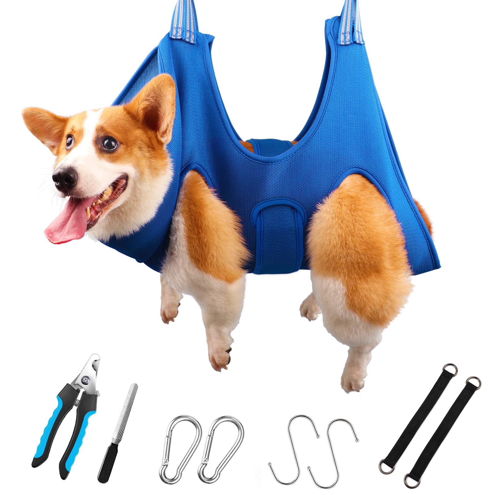 DaizySight Dog Grooming Hammock Kit for Small Dogs - Size: M, Hanging Cradle Sling for Nail Trimming Clipping Blue