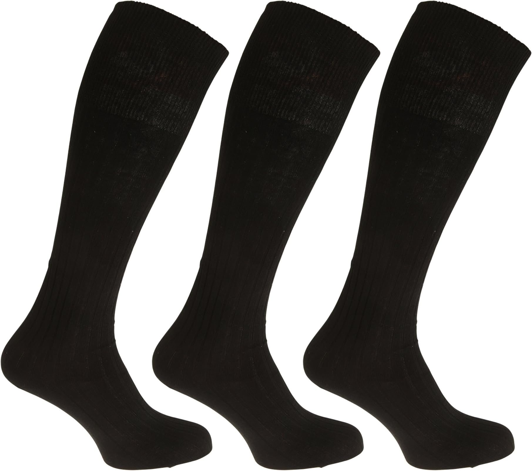Mens ribbed knee high 100% cotton socks (Pack of 3) (6-11) (Black), UTMB202_1