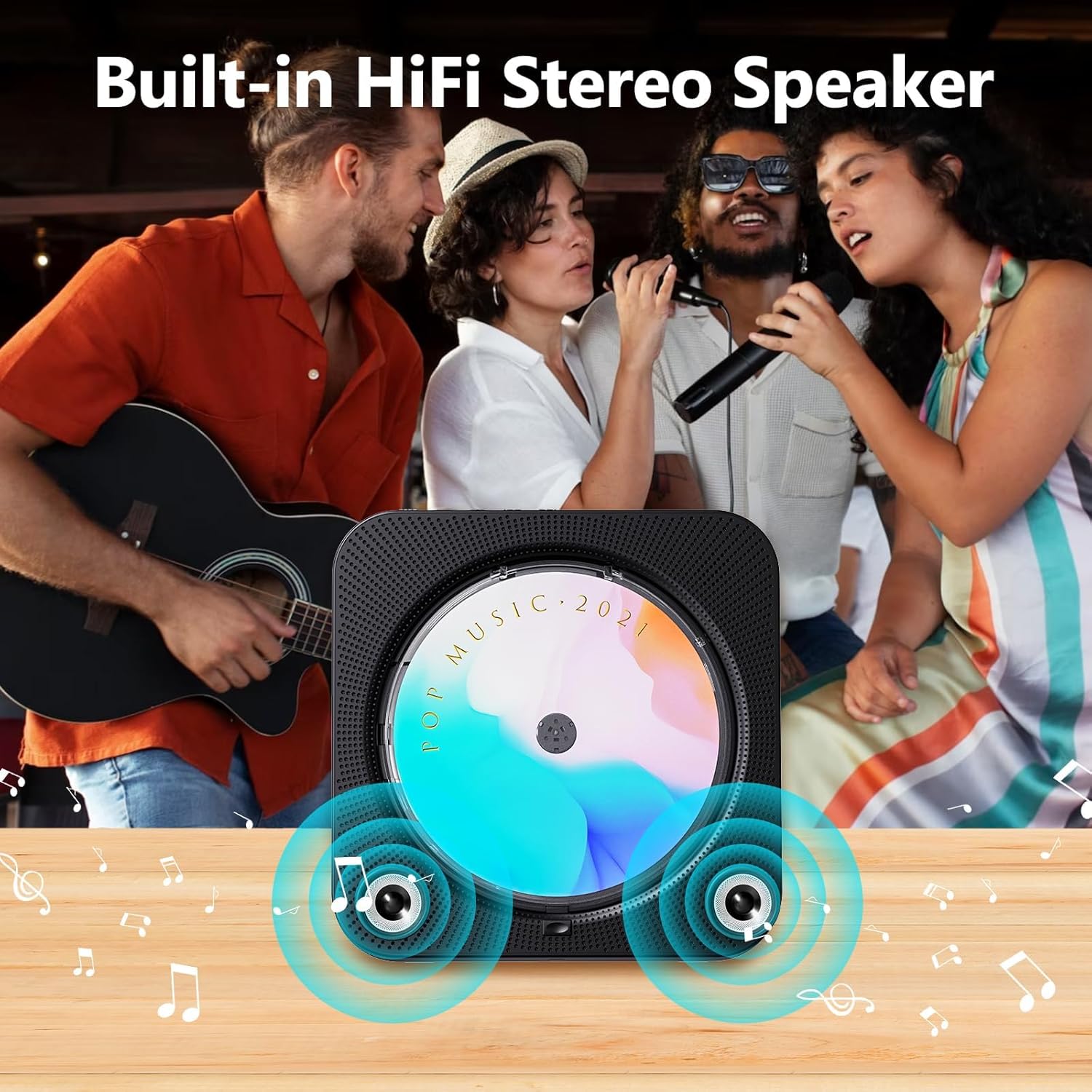 CD Player Portable with Bluetooth 5.1Desktop CD Player with HiFi Sound Speakers,Remote Control,Dust Cover,LED Display,Boombox FM Radio,USB/AUX for Home (Black)