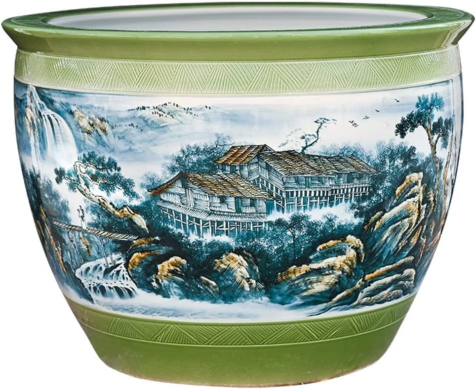 Small Fish Tank Aquarium Fish Tank Ceramic Goldfish Tank Hand-Painted Splendid Mountain River Ornamental Fish Tank Courtyard Large Fish Culture Tank Fish Tank Kit(90CM)