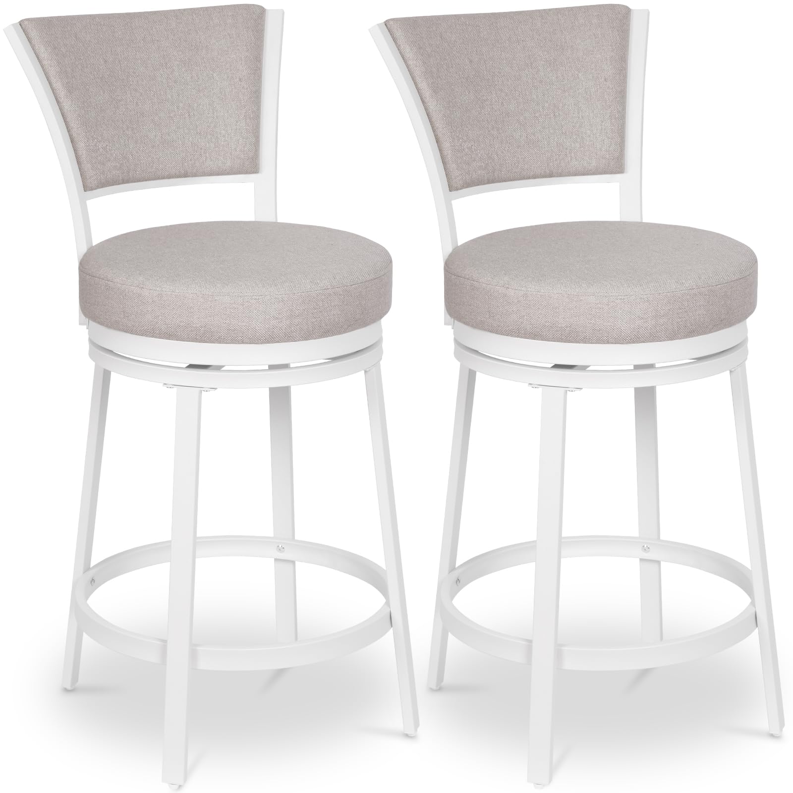 FLYZC Bar Stools, Swivel Bar Stools with Back, 25" Counter Height Bar Stools Set of 2, Round Swivel Counter Stools Bar Chair with Backrest, Stools for Kitchen Counter Island Bar