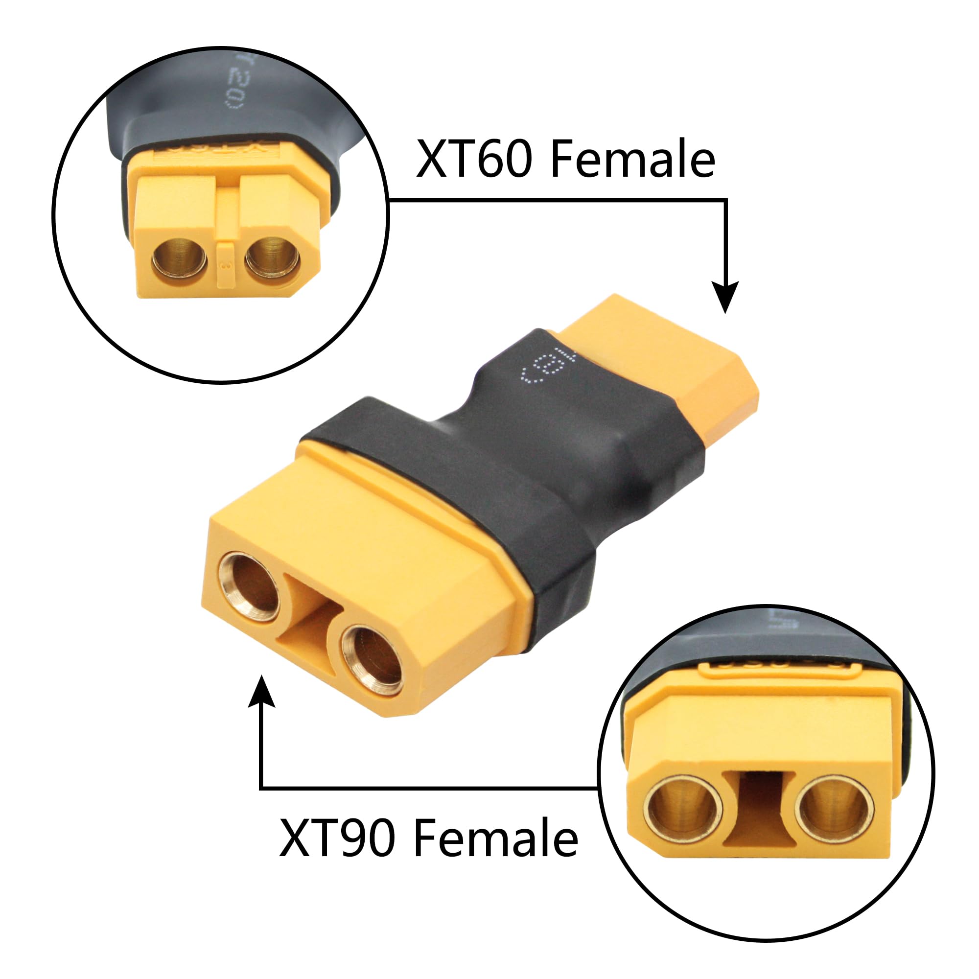 FLY RC – 4 Adaptateurs XT60 Mâle Vers XT90 Femelle – Connexion Sécurisée Pour Batteries LiPo, Jouets RC, ESC