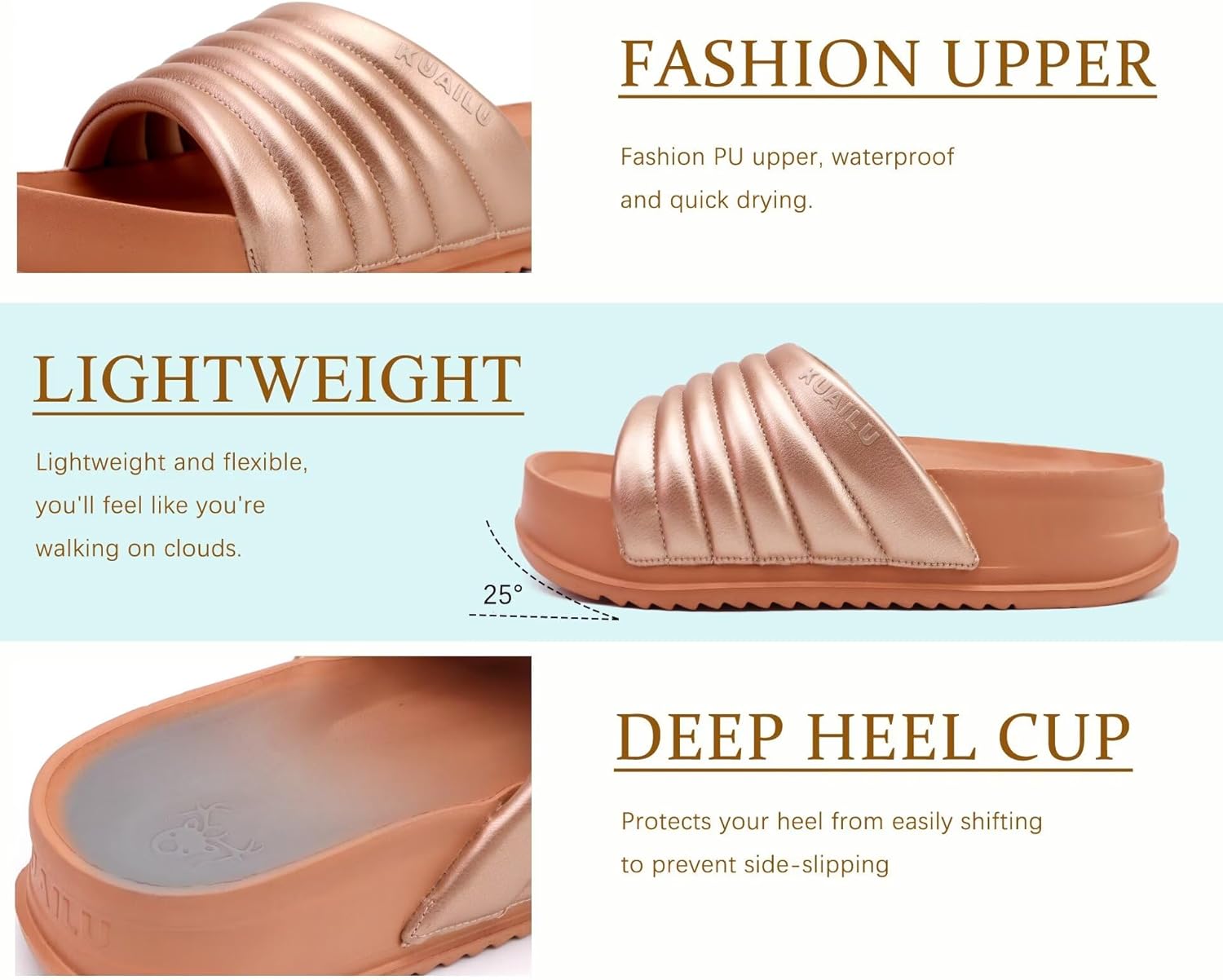 KuaiLu Womens Sandals with Arch Support Orthopedic Comfortable Lightweight Cushion Recovery Slides Summer Fashion Leather Casual Womans Plantar Fasciitis Sandals for Indoor&Outdoor (US Size 6-12) - Image 5