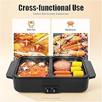 Vista 3 de Electric Hot Pot With Grill, 2 in 1 Indoor NonStick Shabu Pot and Griddle, Dual Temperature Control, for Barbecue, Soup Making