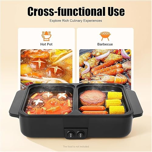 Miniatura 3 de Electric Hot Pot With Grill, 2 in 1 Indoor NonStick Shabu Pot and Griddle, Dual Temperature Control, for Barbecue, Soup Making
