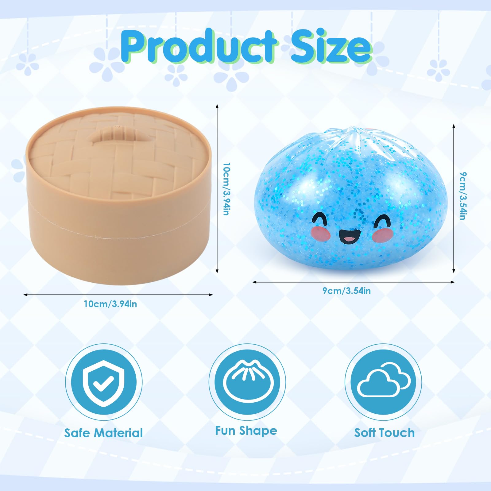 Glitter Dumpling Squishy with Steamer, Squishy Dumplings Sensory Fidget Toy, Squeeze Toys for Relaxation, Light Blue, 9 x 9 cm - Image 5