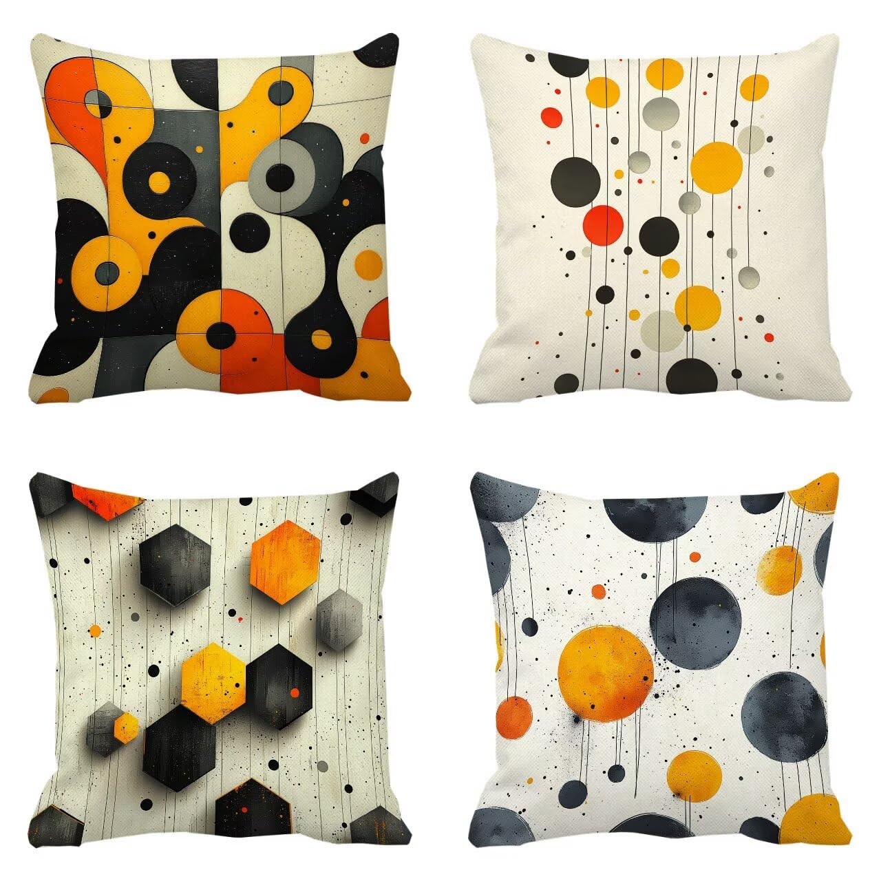 Housse de coussin 60x60 lot de 4 en lin imperméable art abstrait
