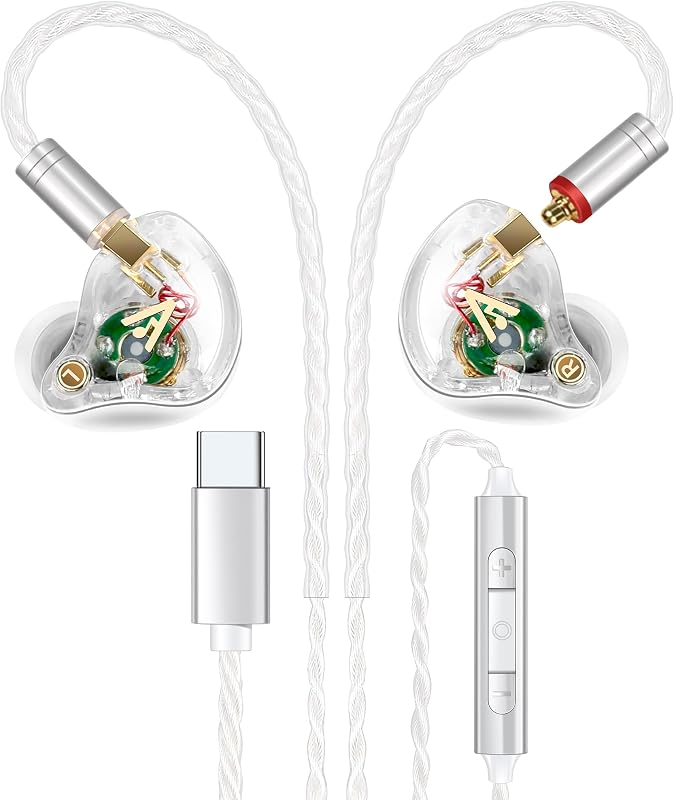 Audiovance Vibes 202MC USB-C HiFi Wired Earbuds, Type-C Headphones with Mic | Clear Sound, Deep Bass, Noise-Isolating Ear Buds, Silver-Plated Cord, USBC IEM Earphone for iPhone 15/16/17, Galaxy, Pixel