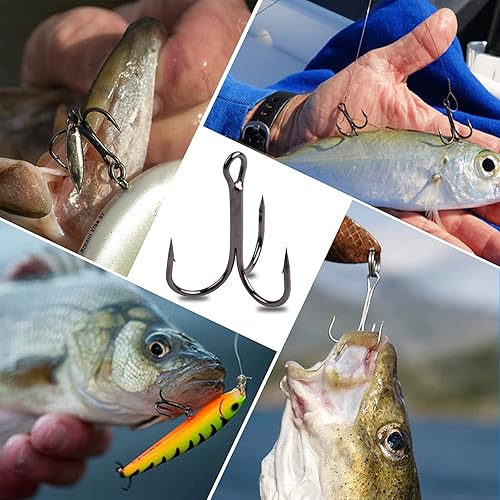 Miniatura 6 de Anzuelos triples de pesca de acero de alto carbono con púas afiladas redondas curvadas para cebo de señuelos duros