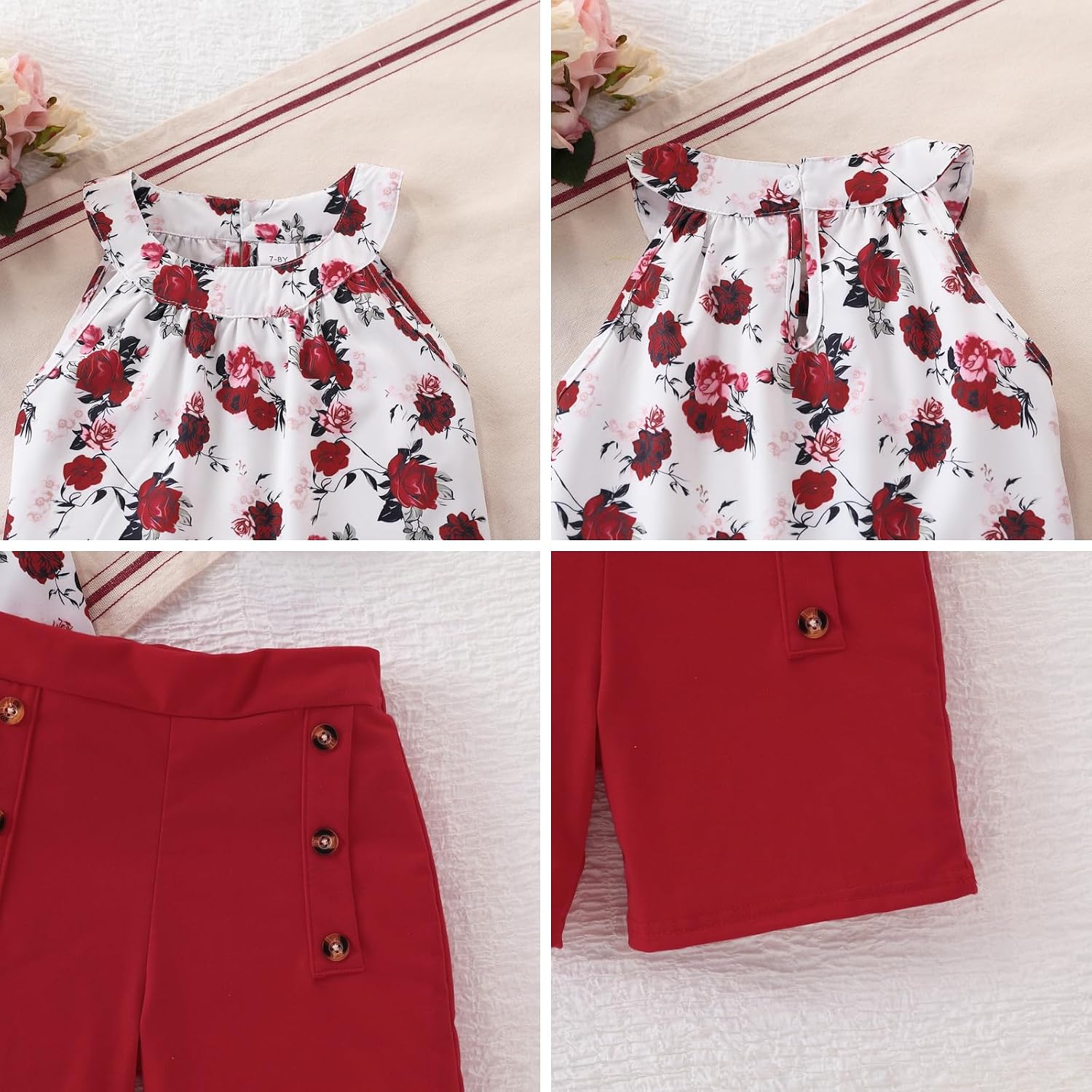 Girls Clothes Summer Neck Sleeveless Floral Top & Shorts Fashion Kids 2PCS Outfits Teen Girls' Clothing Sets 7-14Y