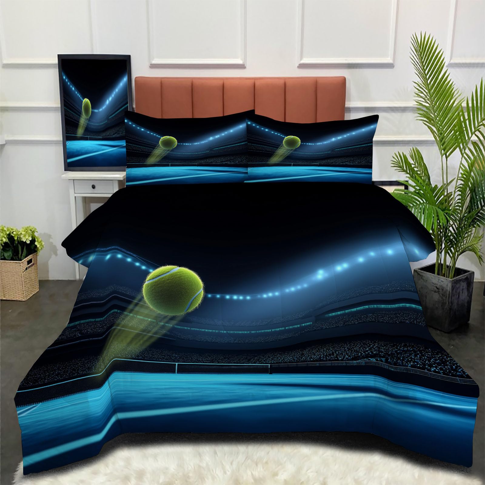 Couette 140 x 200 cm adulte tennis avec housse de lit imprimée 4 saisons