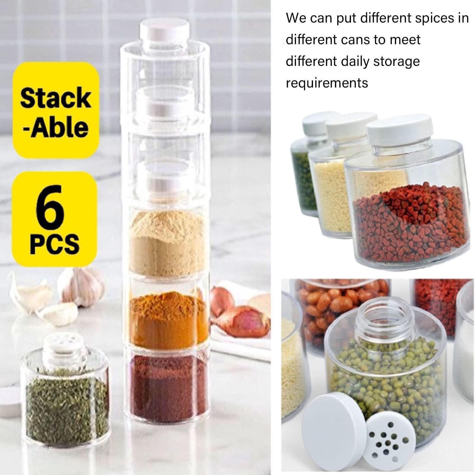 Recipientes de especias, paquete de 6 tarros apilables y portátiles para condimentos para encimeras de cocina, armarios, despensas, cocina en interiores y exteriores, uso en barbacoas