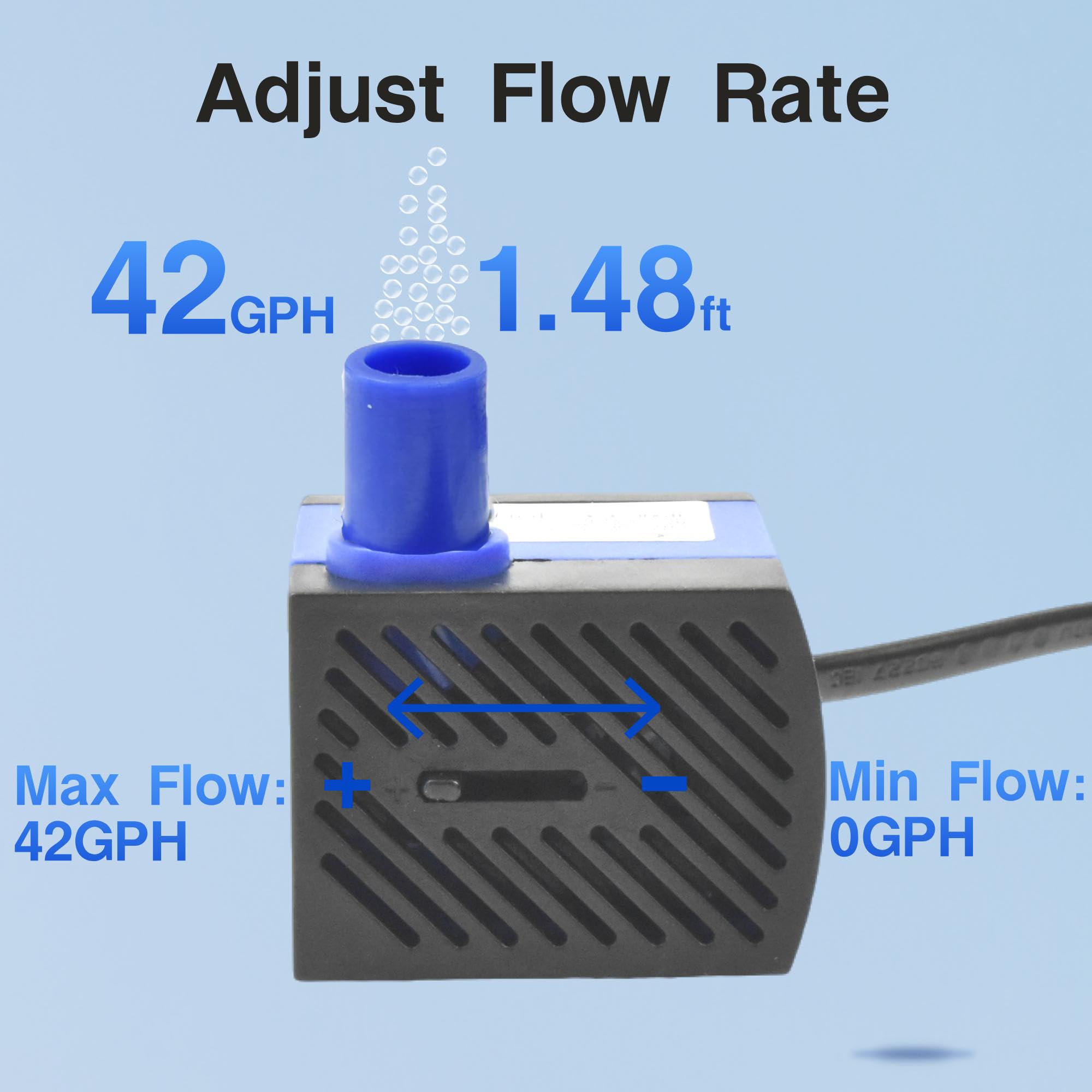CONQUERALL Mini pompe submersible 2,5 W, débit de 42 GPH, hauteur de refoulement de 1,48 ft, pour petits aquariums et fontaines pour chats