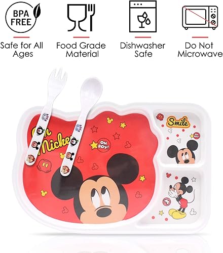 Miniatura 3 de Juego de 3 piezas – Platos de resina de lunares de Mickey para comida y alimentación de alimentos, compartimentos divididos, plato de vajilla con