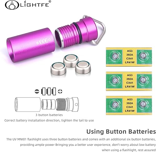 Miniatura 3 de LIGHTFE Linterna UV Mini 01D Blacklight 365nm Lámpara de llavero, adecuada para manchas de orina de mascotas, manchas, minerales, detección de
