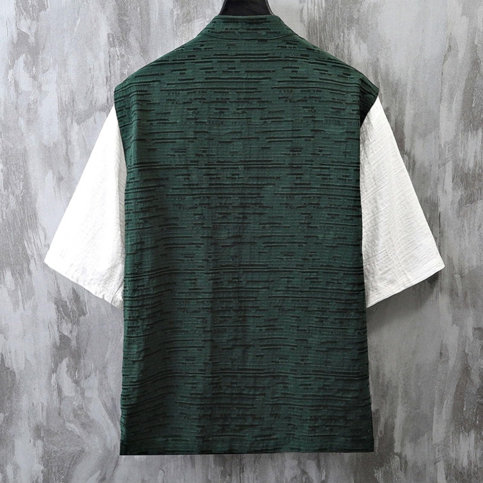 Camisa de Lino Hombre Manga 3/4 Verano Camisa Casual Hombre Cuello Redondo Diseño Combinado Ligera Transpirable Estilo Moderno Informal para Playa y Vacaciones