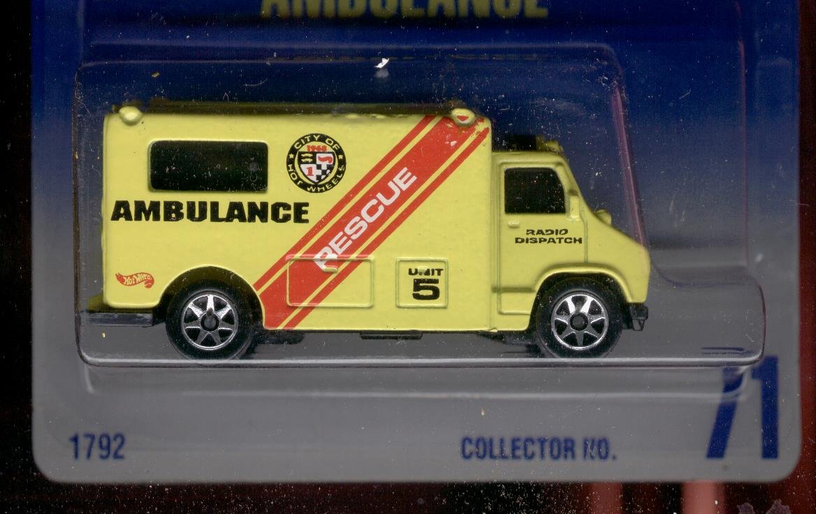 Amazon.com: Hot Wheels 1991-71 Ambulance Blue Card 1:64 Scale