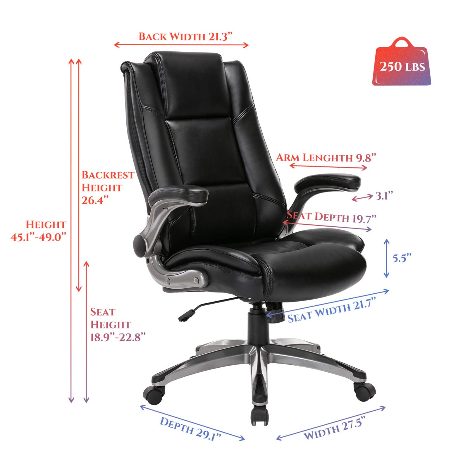Bonded Leather Office Chair Adjustable Tilt Tension Swivel Rolling