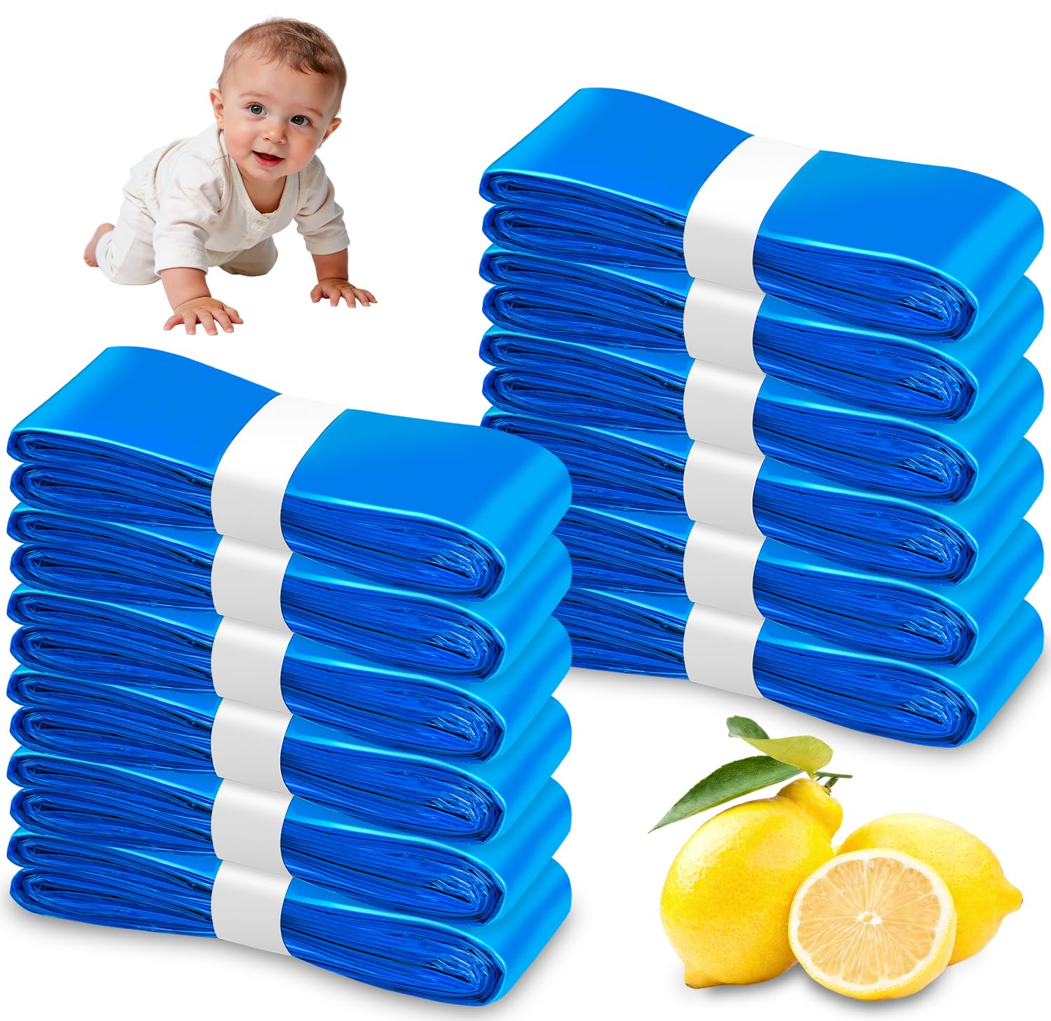 Bolsas de relleno de cubo de pañales | 12 piezas | Tecnología de 7 capas | Barrera antiolor y antibacteriana | Compatible con la mayoría de los modelos
