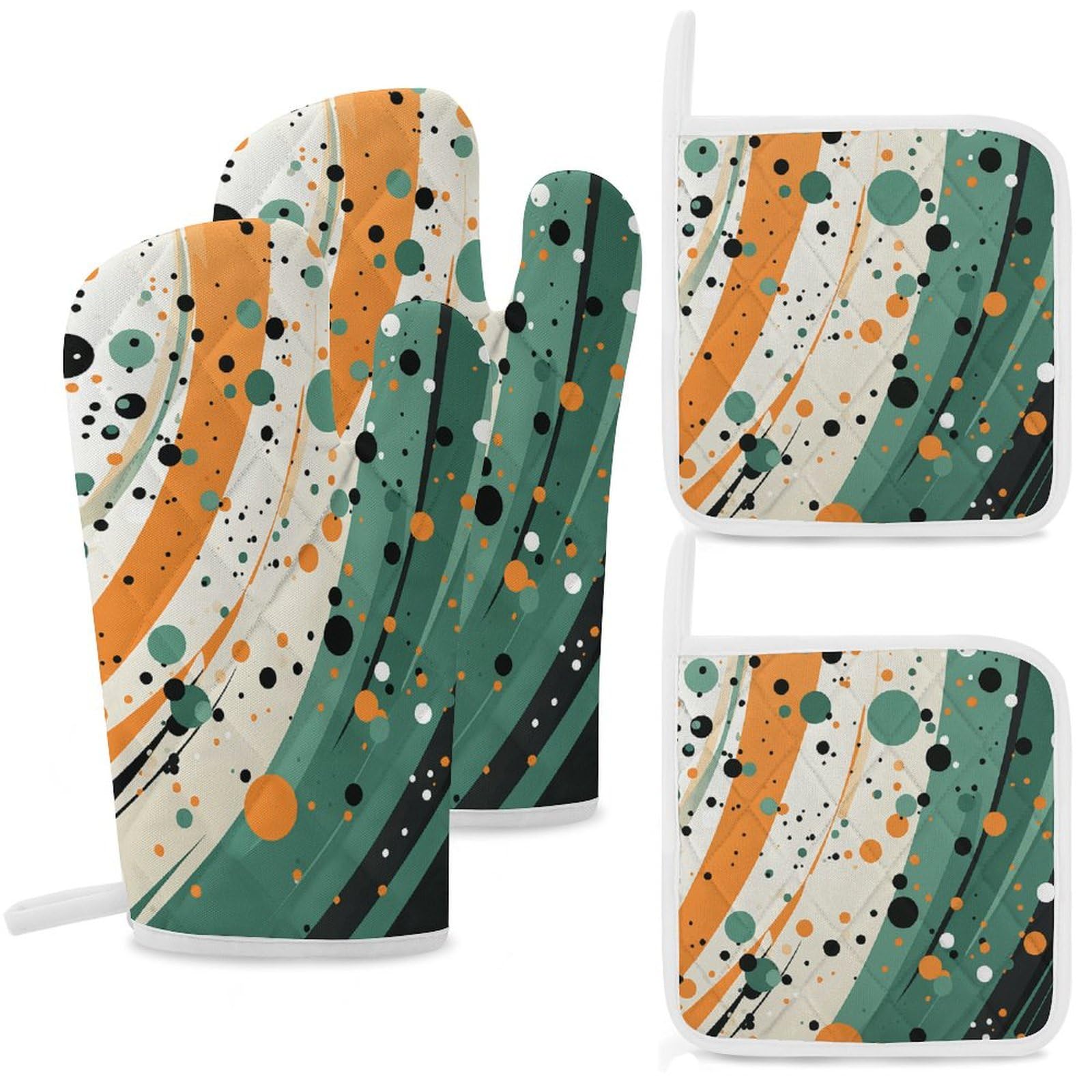 Gants de cuisine résistants à la chaleur motif courbes pour cuisson au four