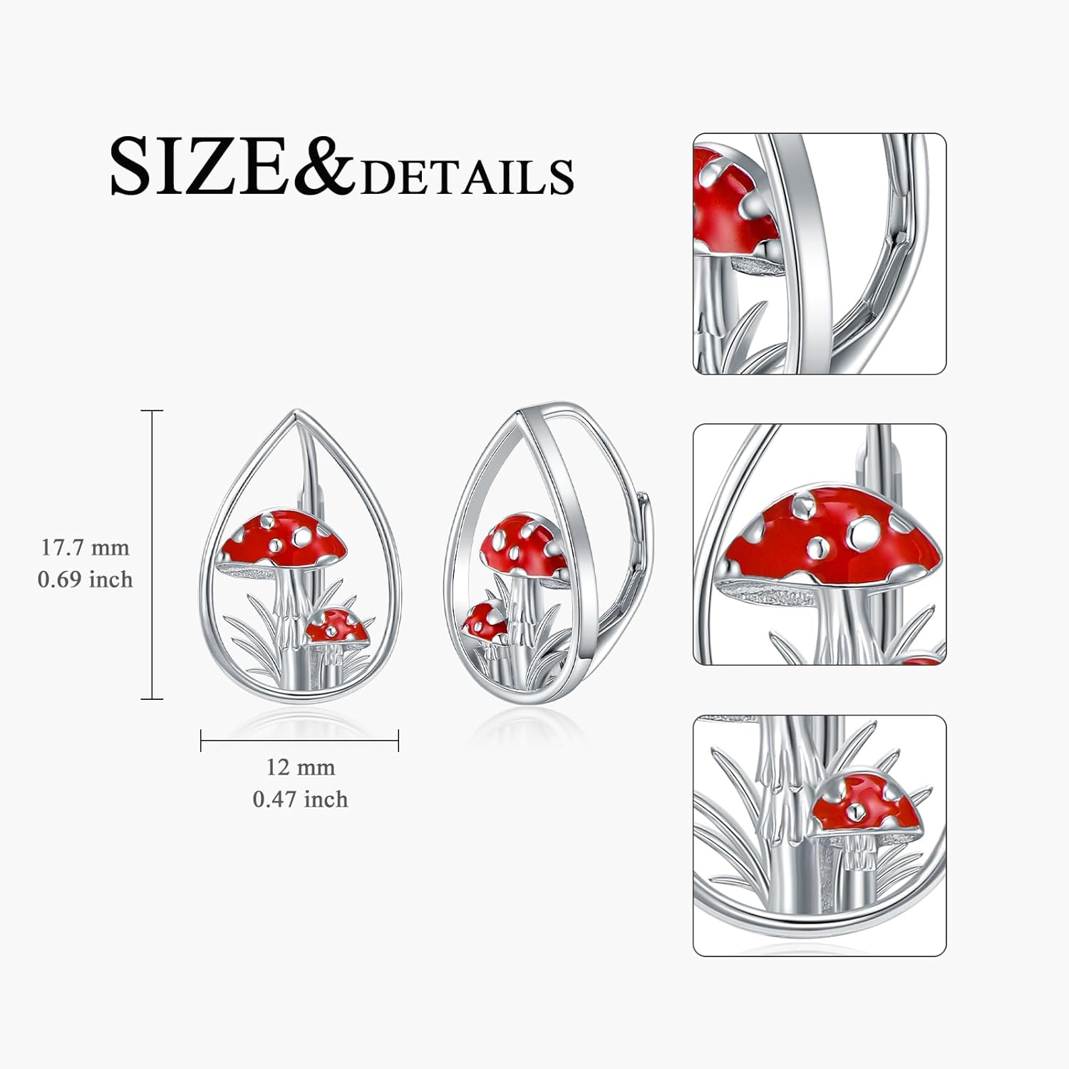 Mushroom Earrings for Women 925 Sterling Silver Hypoallergenic Mushroom Hoop Earrings Jewelry Gift for Mom Wife Friends - Image 2