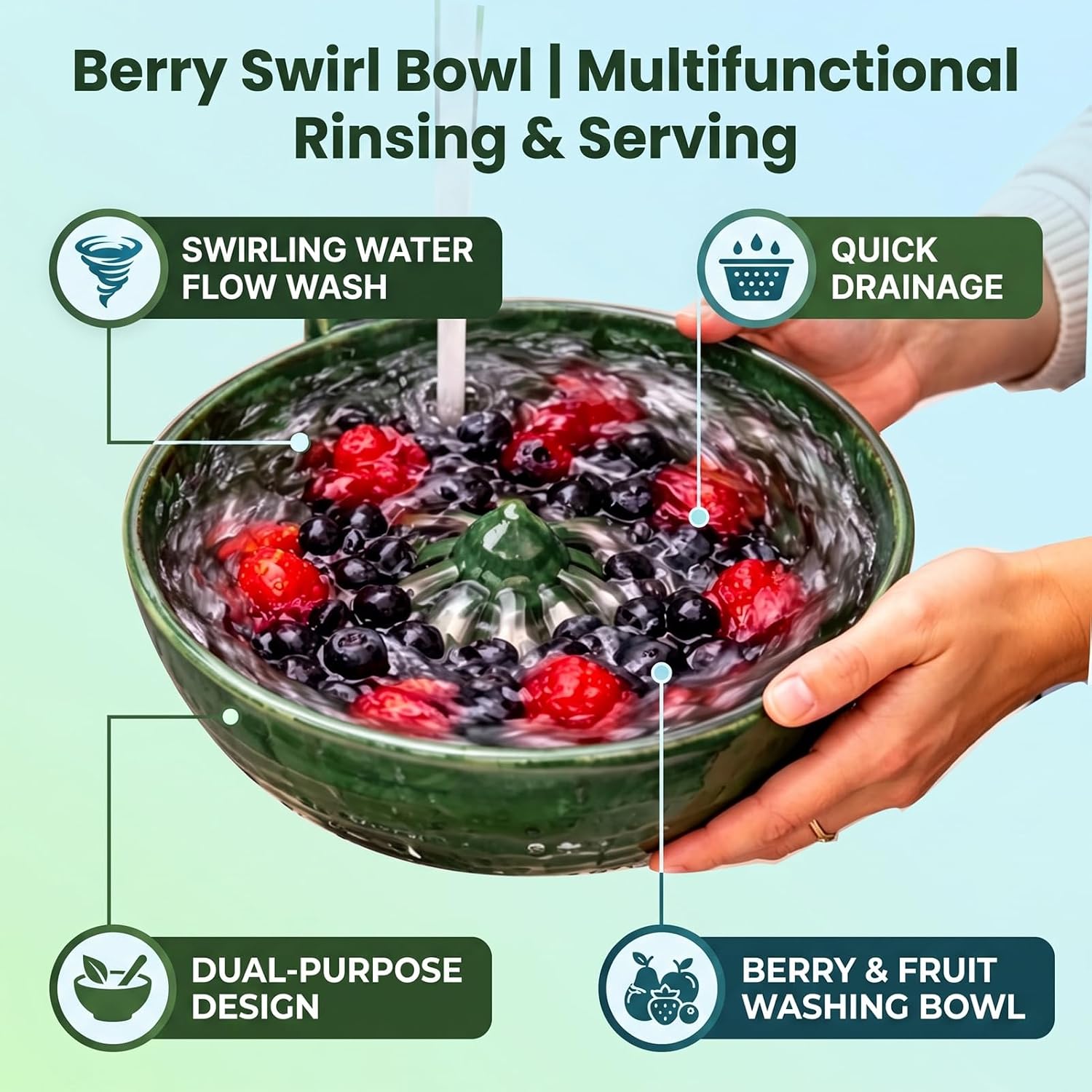Ceramic Berry Washing Bowl, Fruit Washer Bowl with Drain