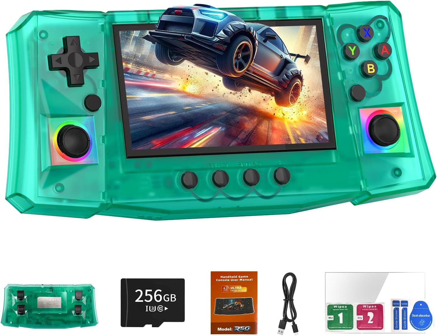 RegiisJoy R50 Ultra Handheld Game Console in Transparent Green