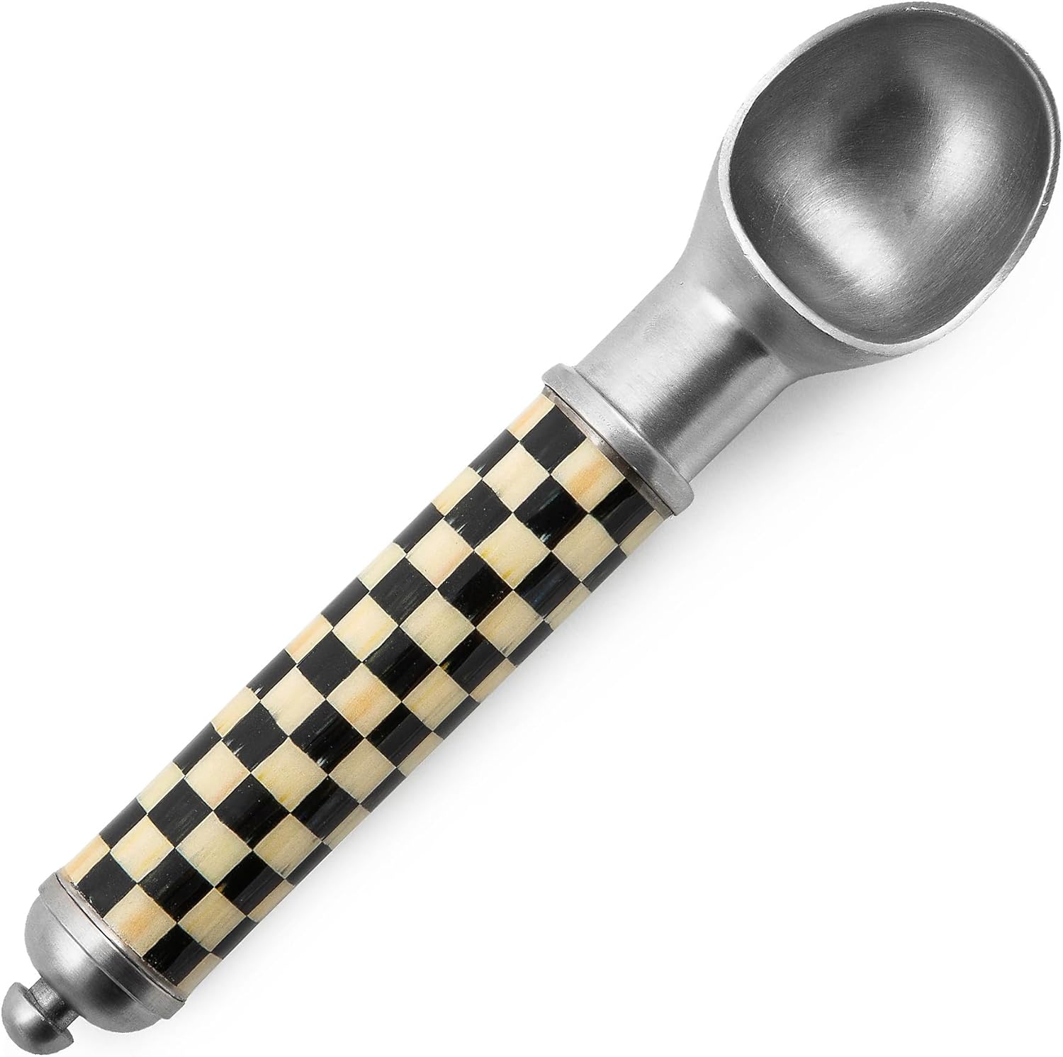 MACKENZIE-CHILDS Supper Club Ice Cream Scoop, Aluminum Ice Cream Accessory, Black-and-White Courtly Check