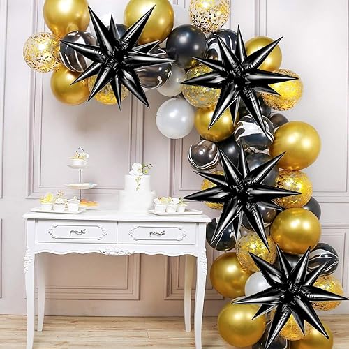 Miniatura 4 de Globos de estrella negra, 72 globos grandes de aluminio en forma de explosión de estrellas, globos de Mylar con cono de explosión para Halloween,