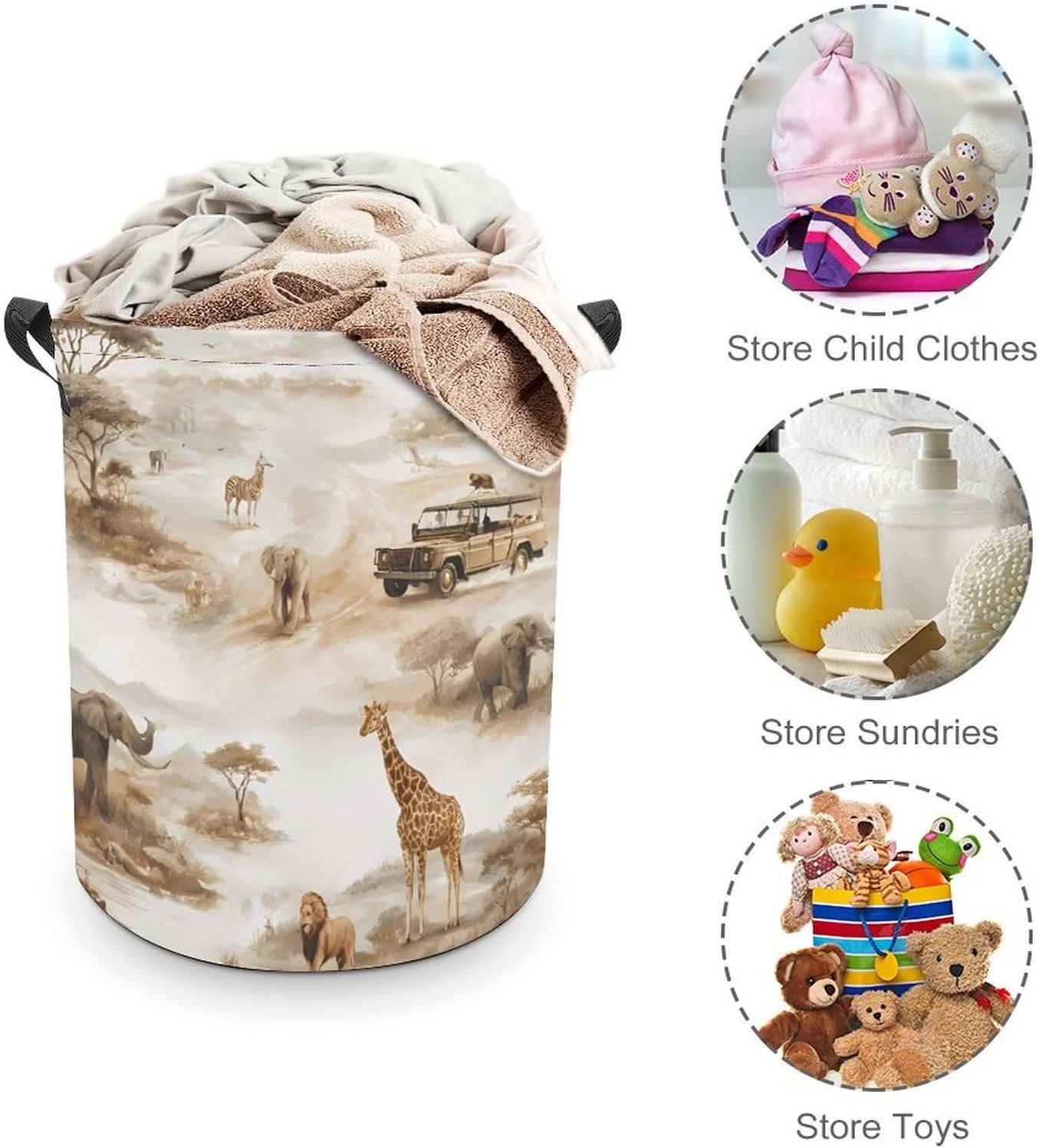 African Wild Animals Migration Laundry Hamper Basket for Home Bathroom | clothes storage,handle,large capacity,oxford
