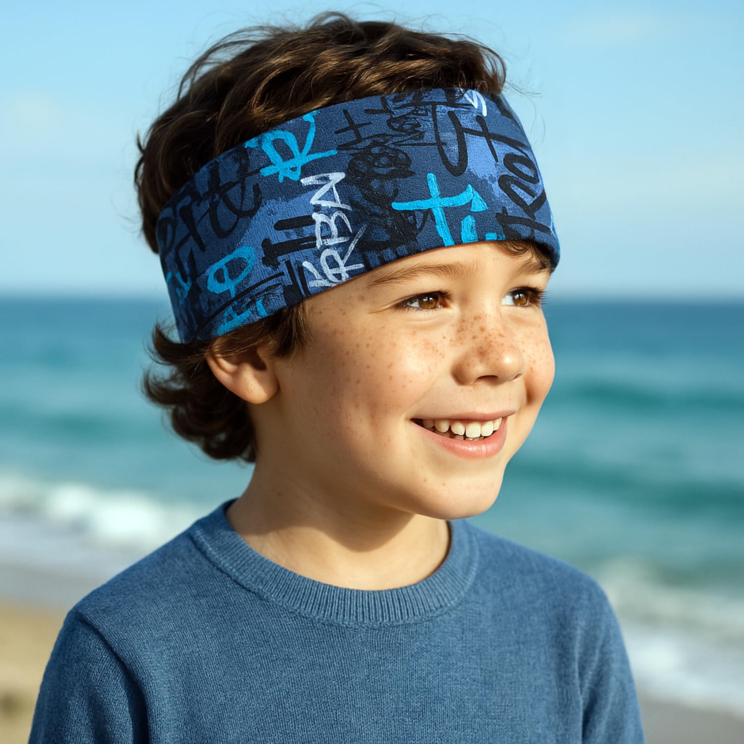 Wollhuhn Cinta elástica para el pelo para niños y niñas, cómoda de dos capas, forro polar, muchos diseños (patinador azul)