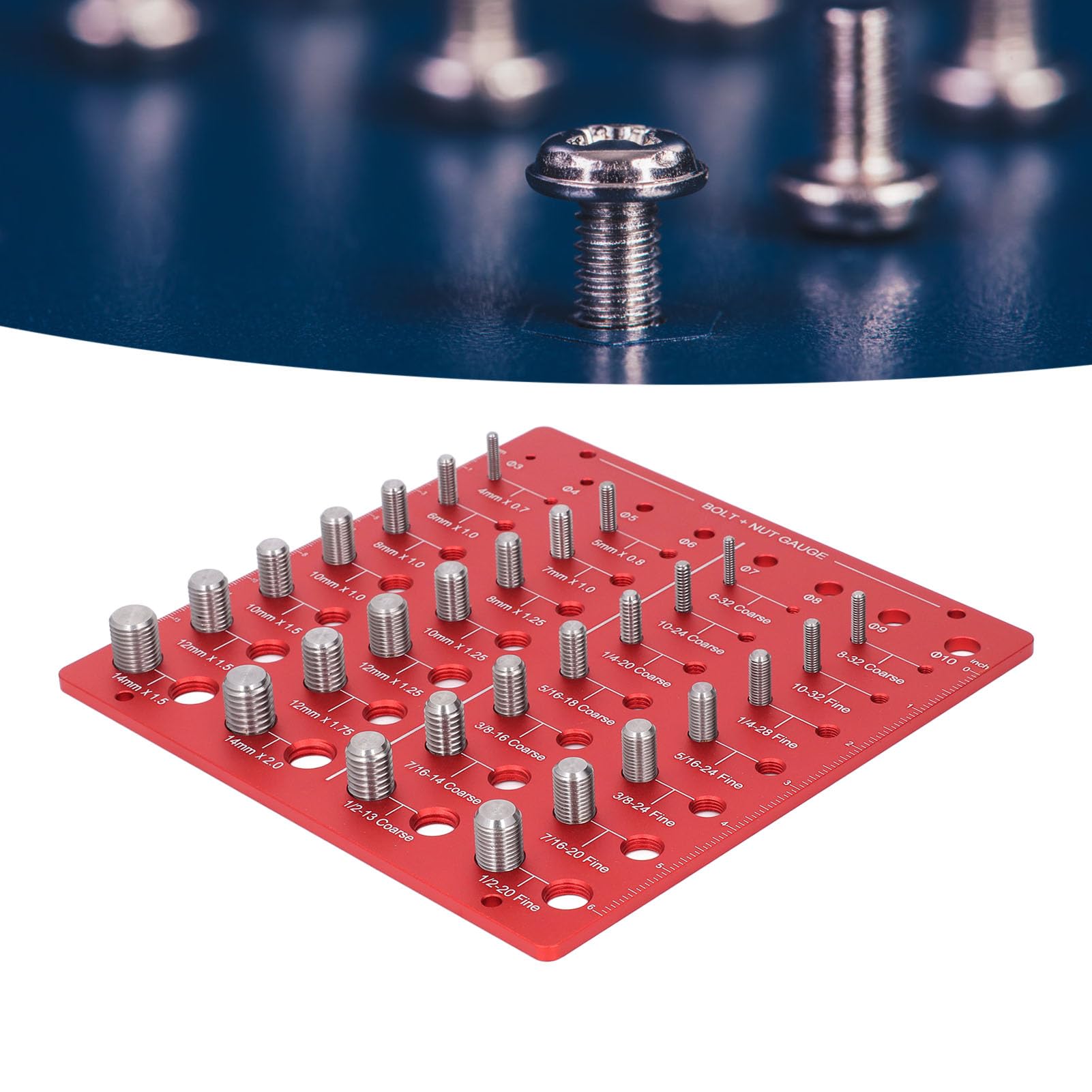 Testeur De Filetage, 28 Tailles de Filetages et 8 Tailles de Tonalités, Vérificateur Filetages en Aluminium, Nut & Bolt Thread Checker, pour Mesurer Dimension des Écrous et des Boulons