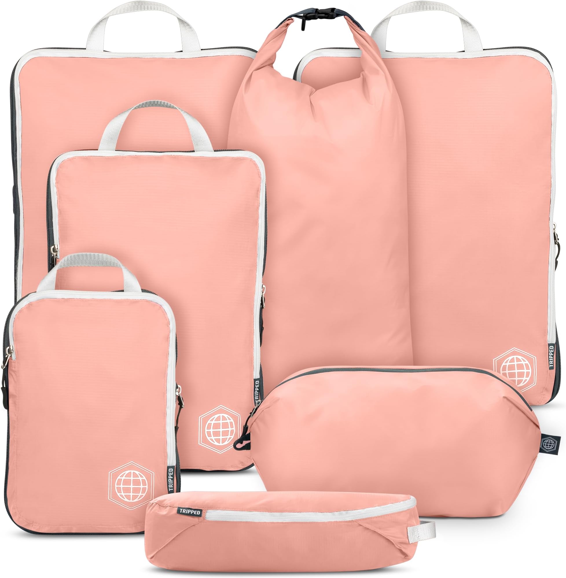 Large Compression Packing Cubes for Travel-Packing Cube Luggage Organizers 7 Piece Set for Checked Luggage-Ultralight, Expandable/Compression Bags by TRIPPED Travel Gear (Dusty Rose)