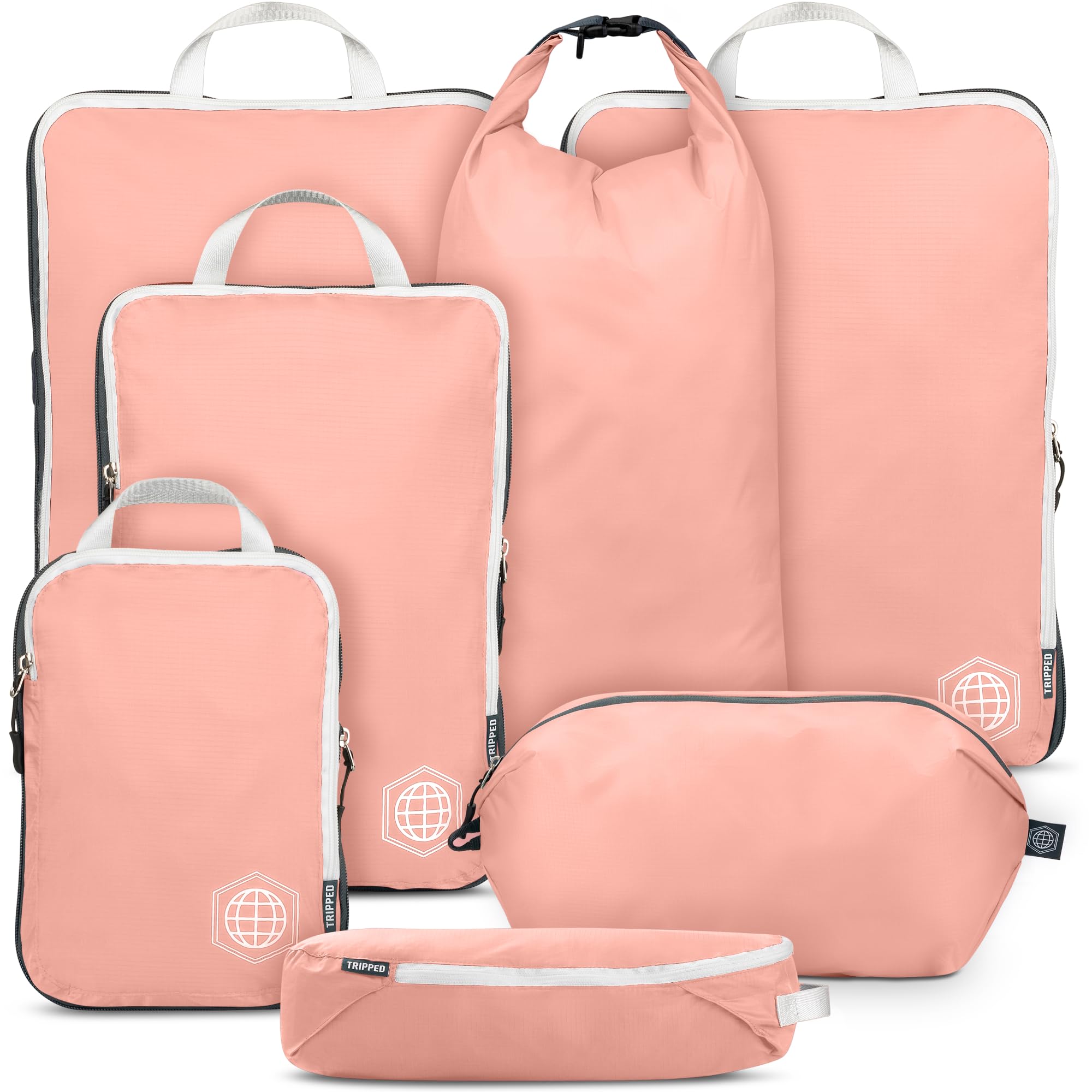 Large Packing Cubes for Travel-Extra Large Compression Packing Cube Luggage Organizers 7 Piece Set-Ultralight, Expandable/Compression Bags for Clothes by TRIPPED Travel Gear (Dusty Rose), XL