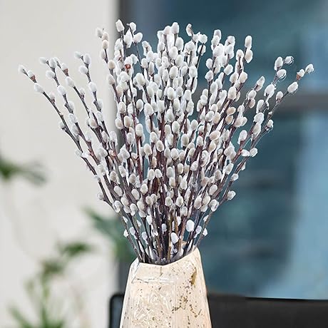 Lifelike Natural Pussywillow Decor with White Blooms