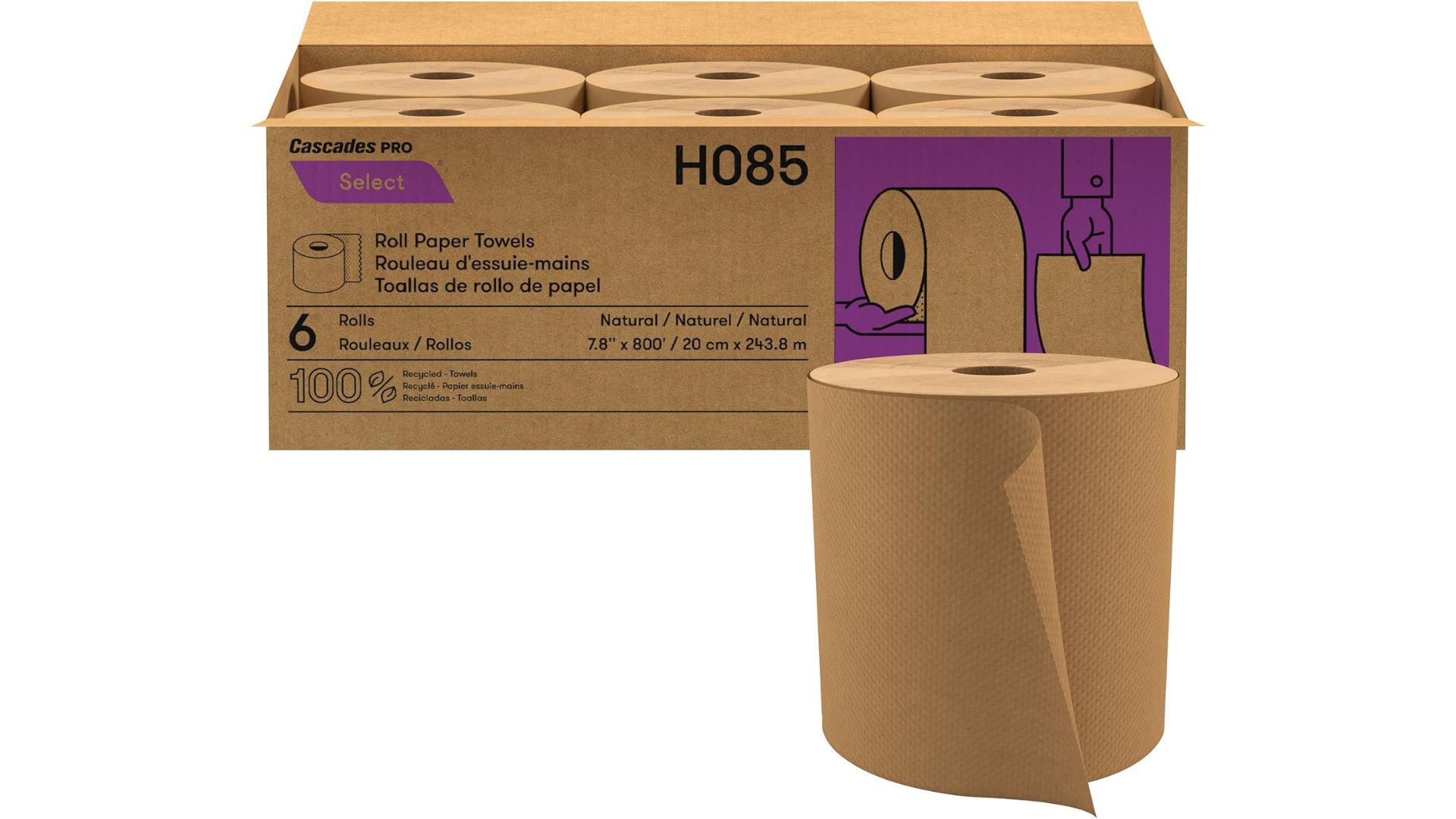 Cascades PRO 1-Ply Absorbent Natural Roll Paper Towels