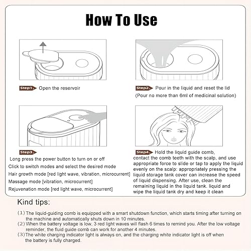 Miniatura 7 de Aplicador de aceite para el cabello y masajeador eléctrico del cuero cabelludo, dispensador de aceite eléctrico 2 en 1 para tratamiento del cuero