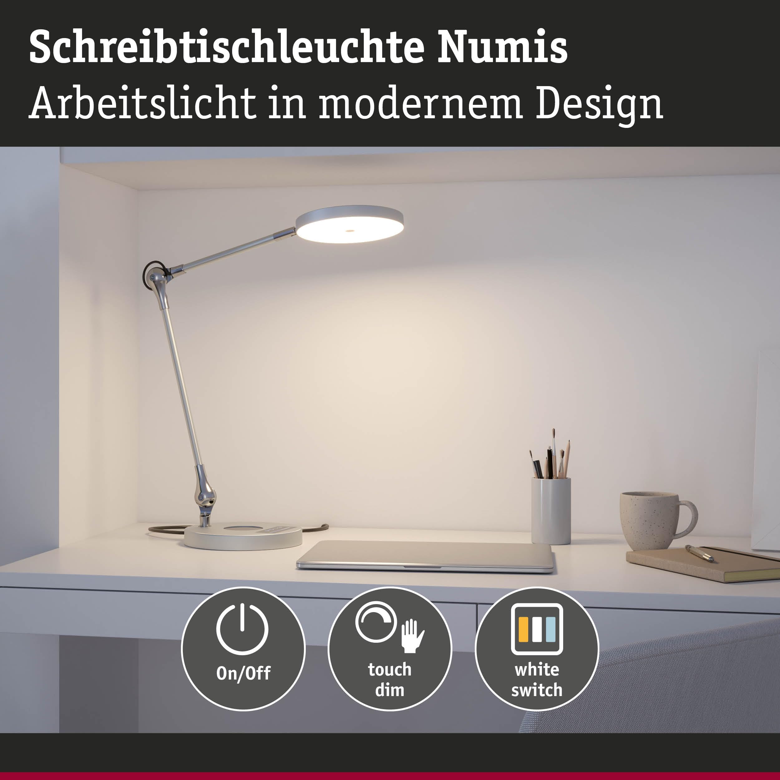 Paulmann LED Schreibtischleuchte Numis White Switch 1000lm 11W Silber 78014