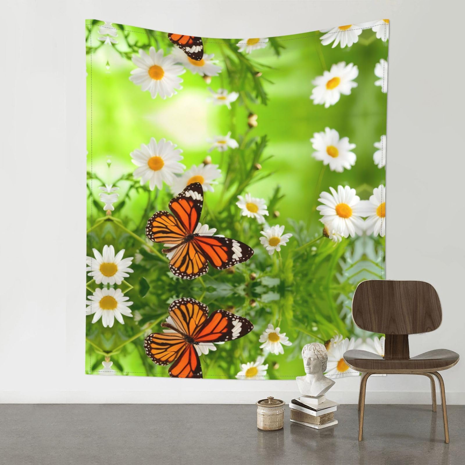 YYHWHJDE Butterfly On Daisy Flower Prints 60x51in Wall Tapestry – Boho Decor Throw Blanket for Bedroom, Dorm, Beach Cover, Picnic & More