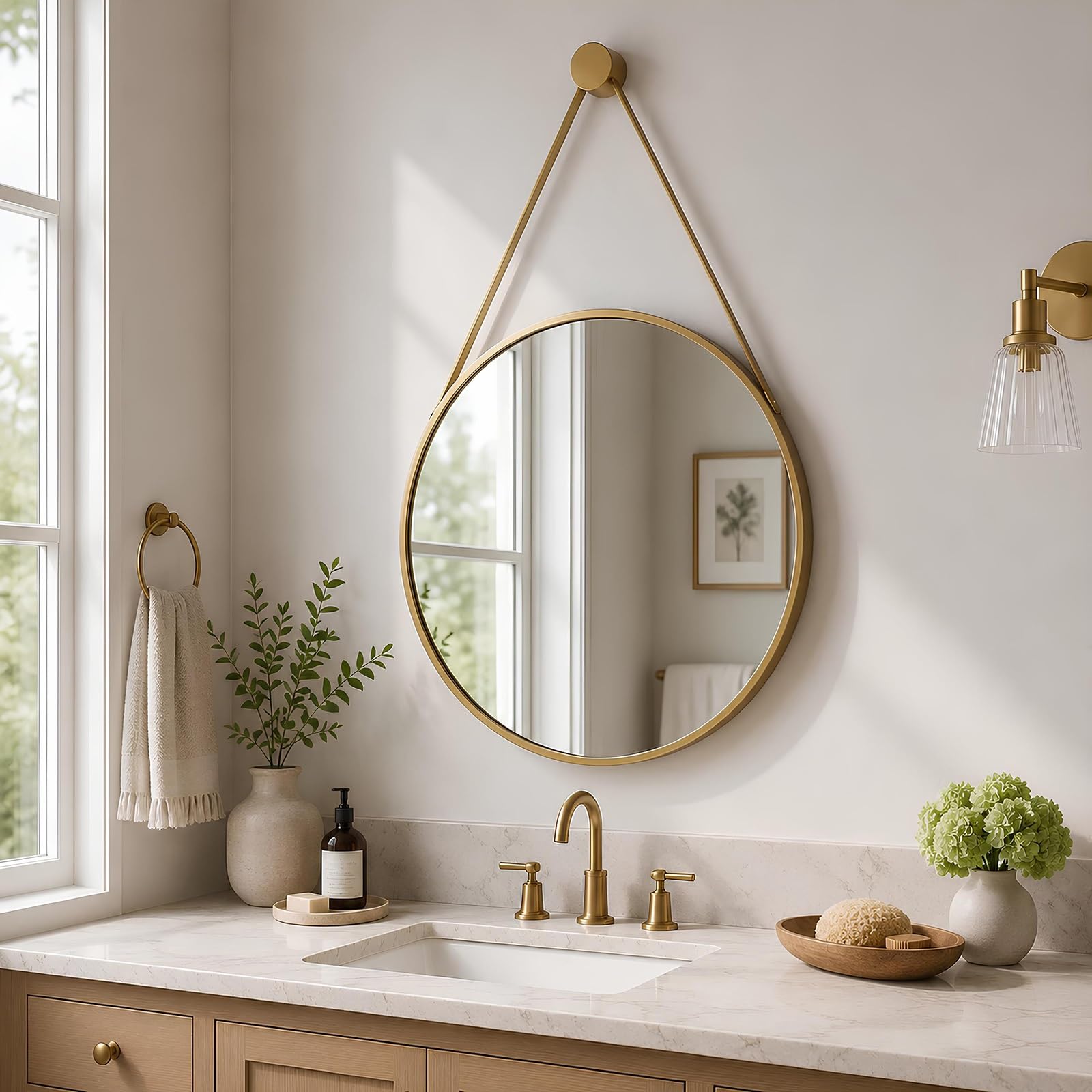 IRUGS Round Wall Mirror with Metal Frame, Bathroom Mirror with HD Safety Glass, Modern Rust-Resistant Mirror for Bathroom, Bedroom, Hallway and Vanity(Gold,40x40cm)
