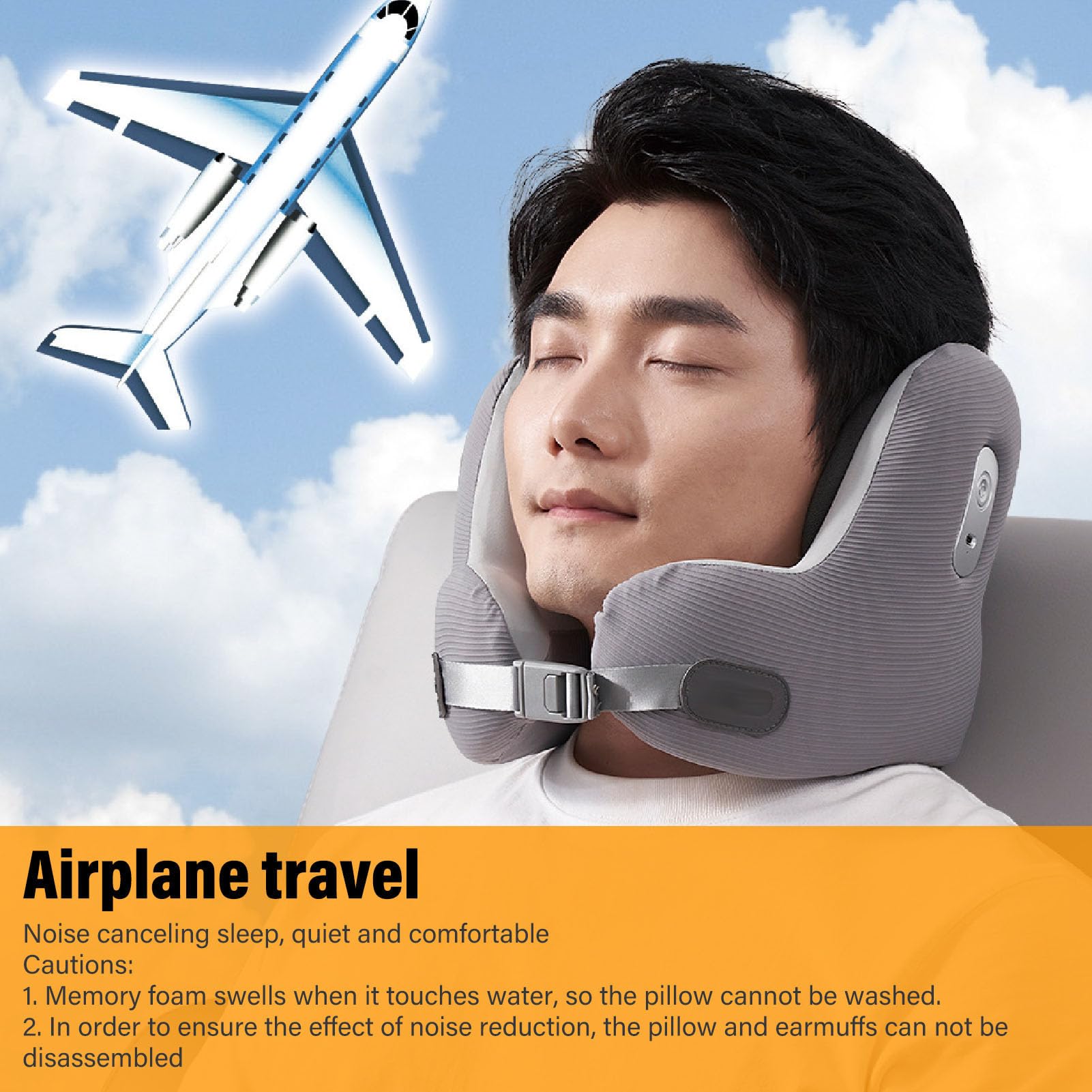 Fockety Musik Nackenkissen, Reisehalskissen Memory Foam Rauschen Reduktion U Form Halsstütze Kissen mit Headset für die Reise