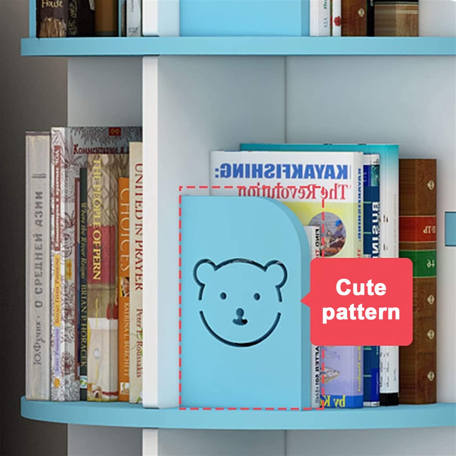 360 ° roterende boekenplank boekenkast houten multifunctioneel opbergrek, schattige peuter boek organizer voor speelkamer kinderkamer, staande boekenkast voor kinderen, roterende kinderboekenplank - blauw 4 lagen 51x1