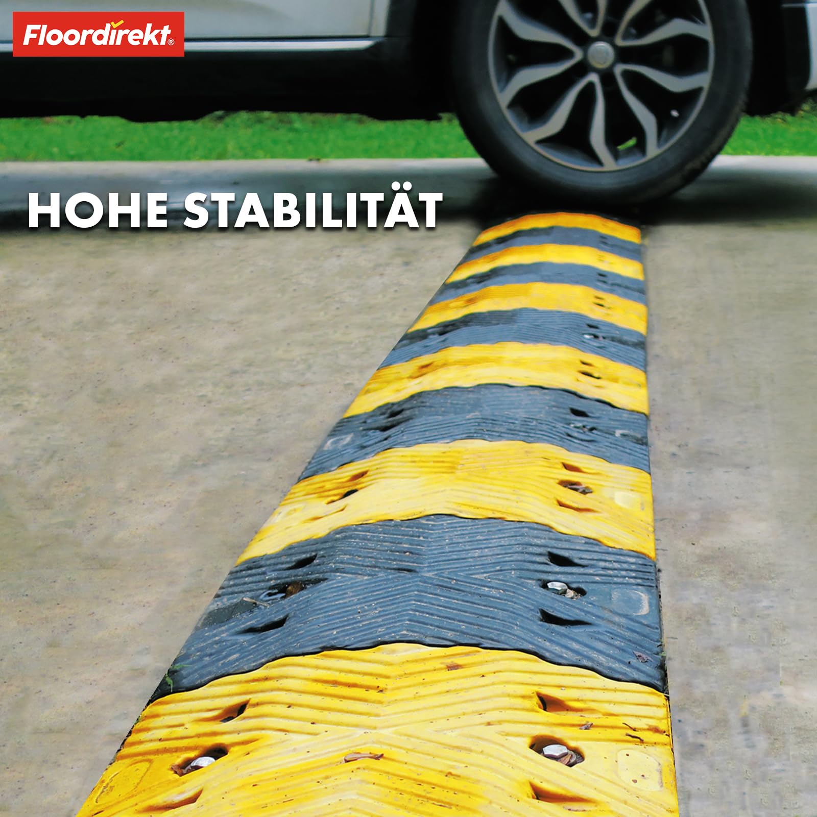 Floordirekt Kenya - Soglia da terra in gomma, di alta qualità, per limite di velocità, 100 x 35 x 5 cm, colore: Nero/Giallo