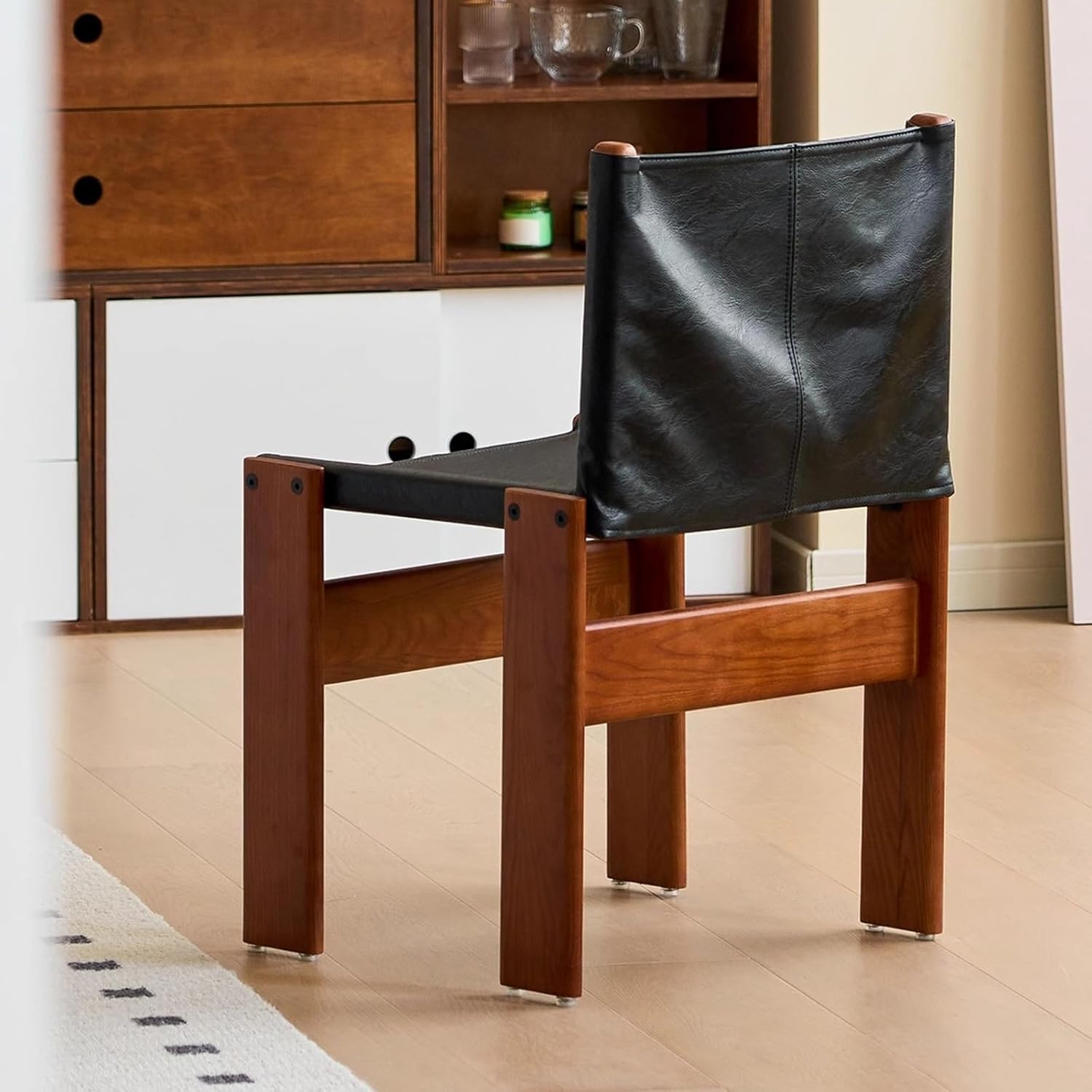 Modern Dining Chairs, Mid Century PU Leather Dining Room Chairs, Wooden Armless Side Chair, for Living/Kitchen Room Bedroom (Color : Brown+Black Legs)
