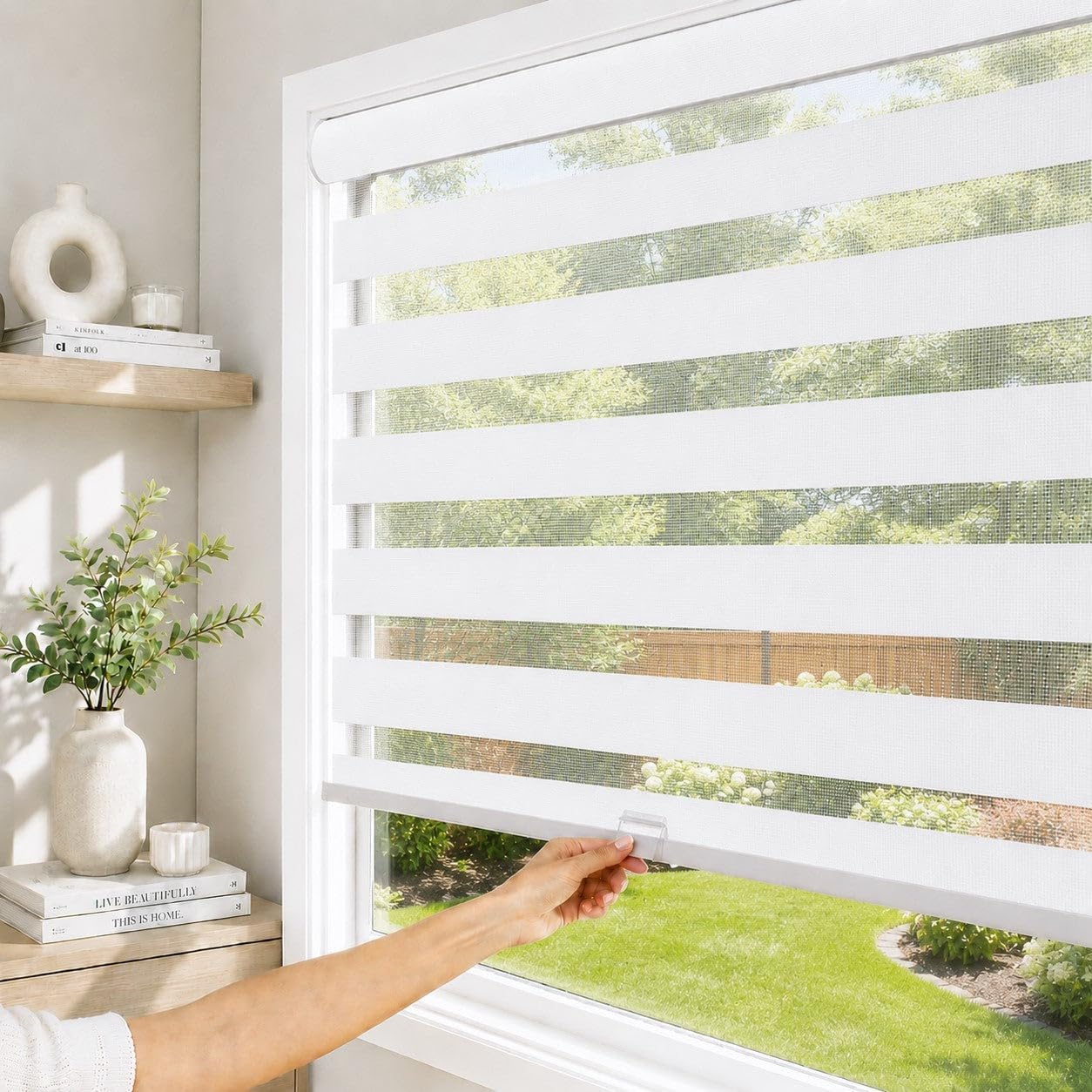 CHICOLOGY Zebra Blinds Cordless, Light Filtering, Tan Shade, 35W x 48H